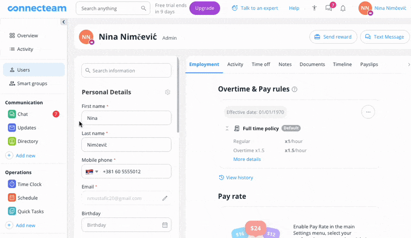 Editing personal info in Connecteam