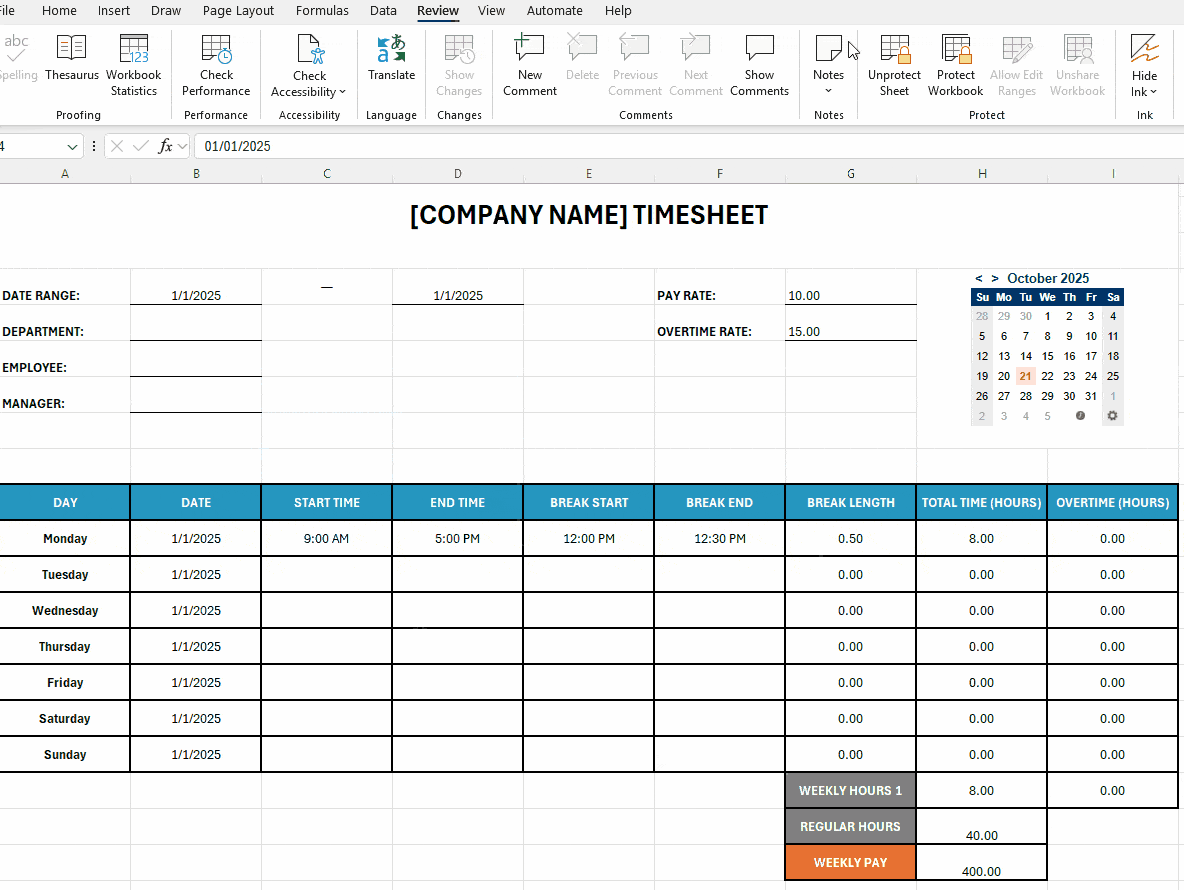 Unlock your timesheet to edit its content