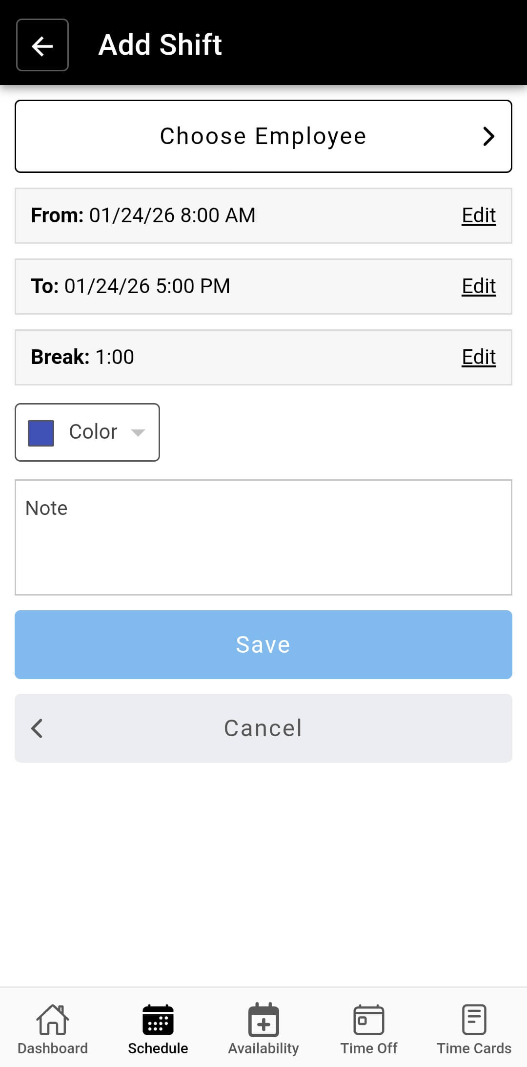 Add new shift in the Buddy Punch app