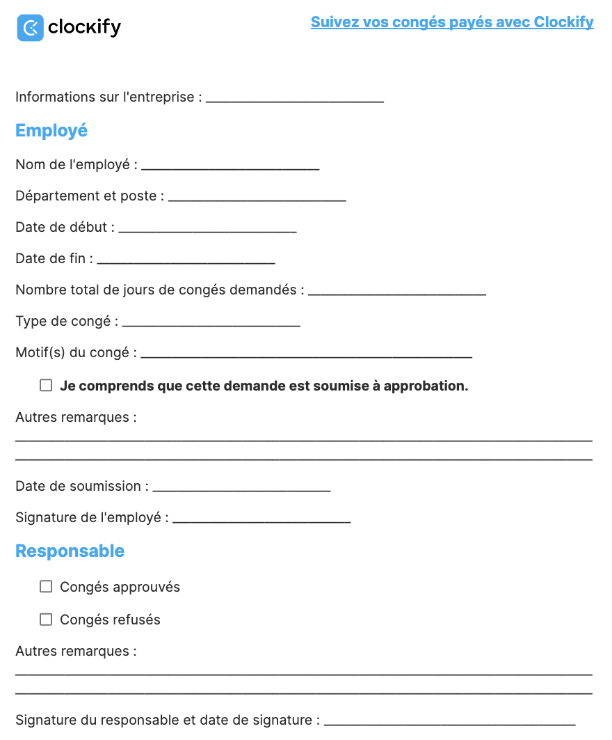 Formulaire de base de demande de congé