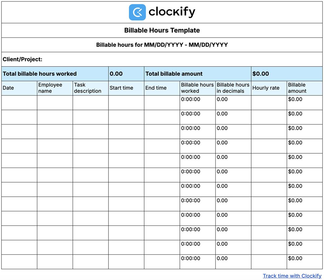 Billable hours template