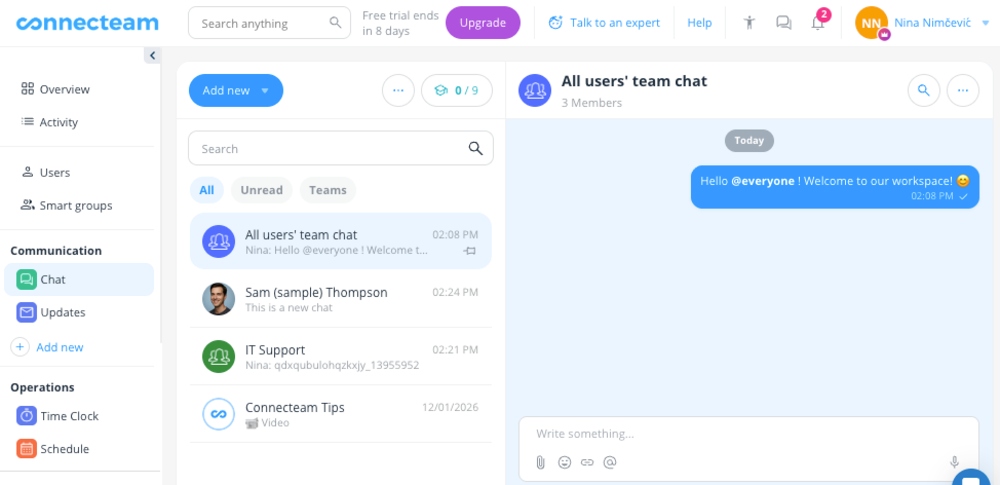 Chat in Connecteam