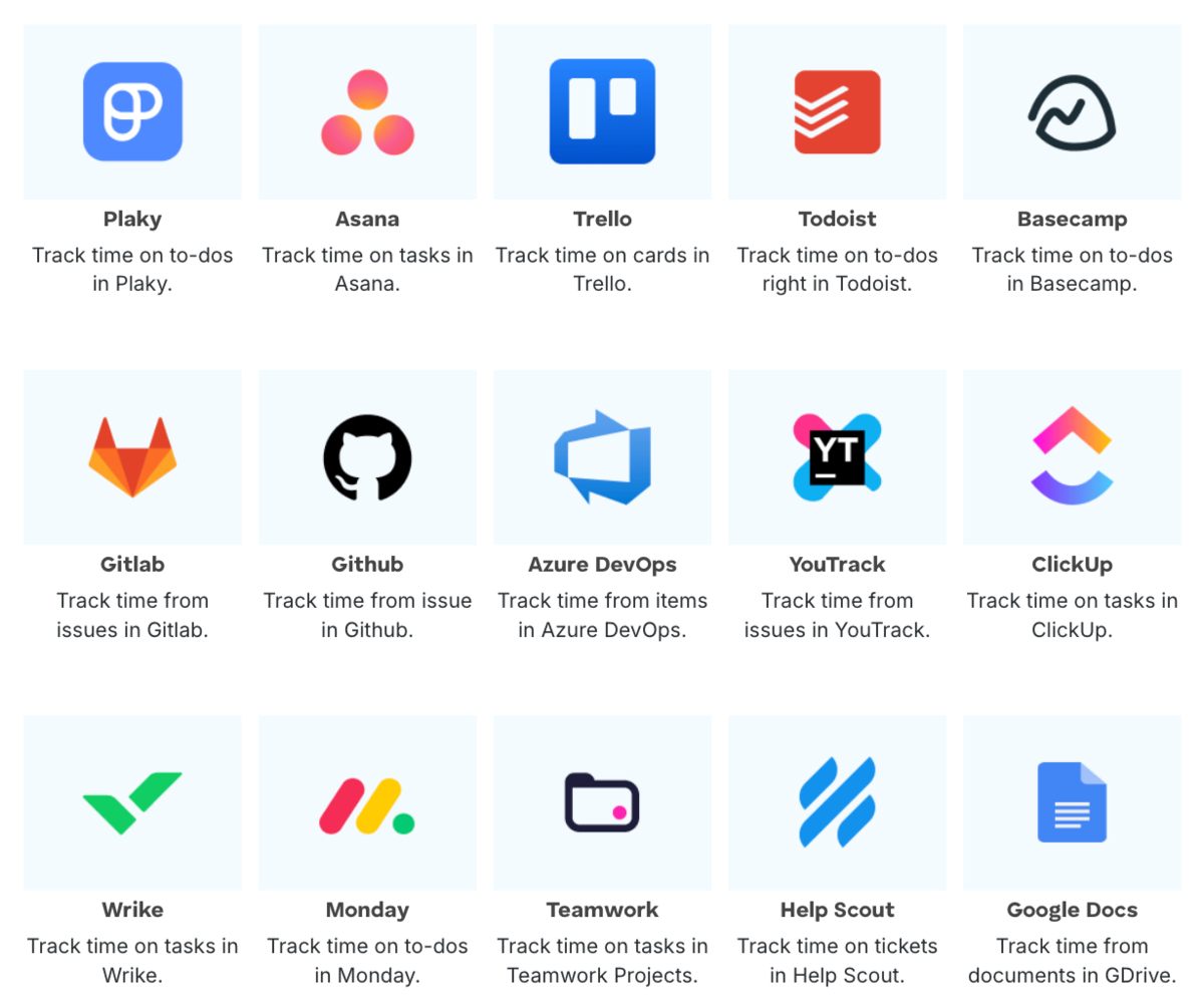 Clockify's many integrations