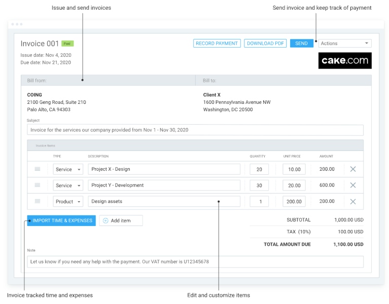 invoicing in Clockify