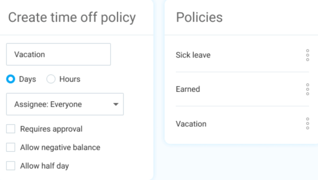Creating a time off policy in Clockify