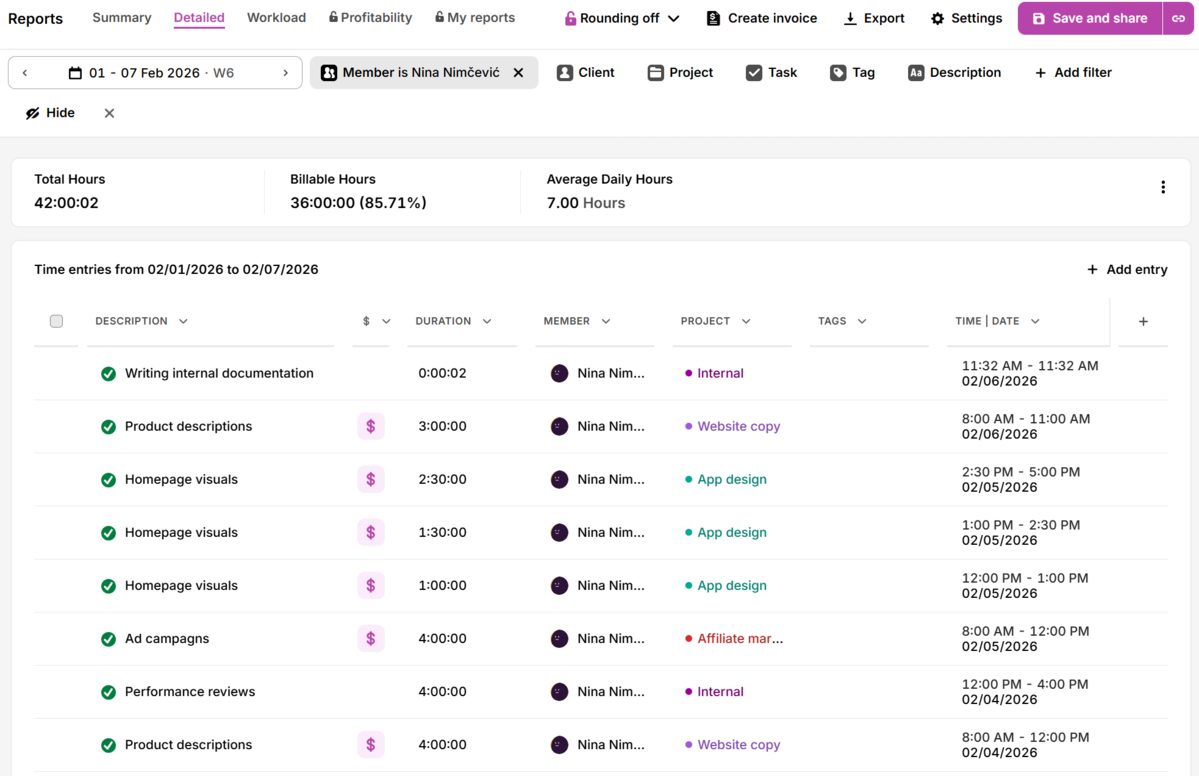 Exporting timesheets in Toggl Track
