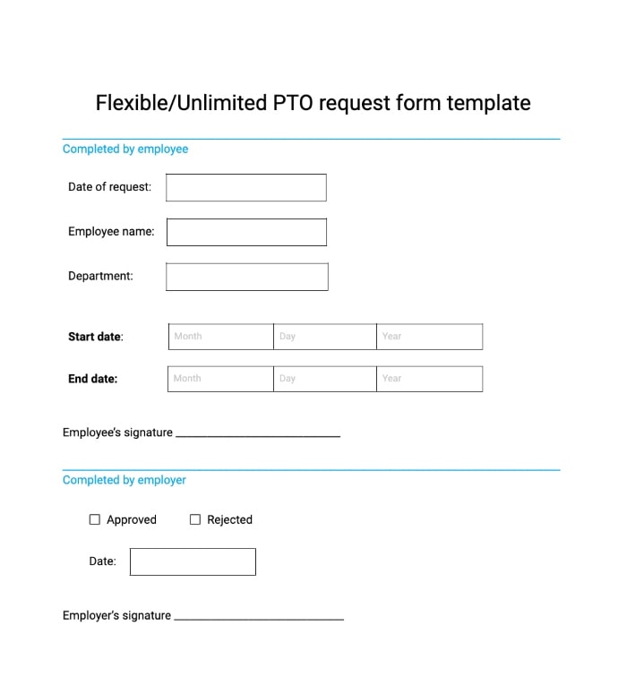 Flexible/Unlimited PTO request form template