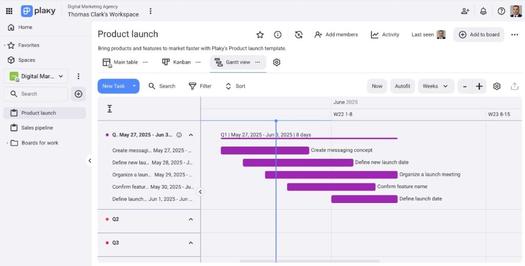 Gantt chart example in Plaky