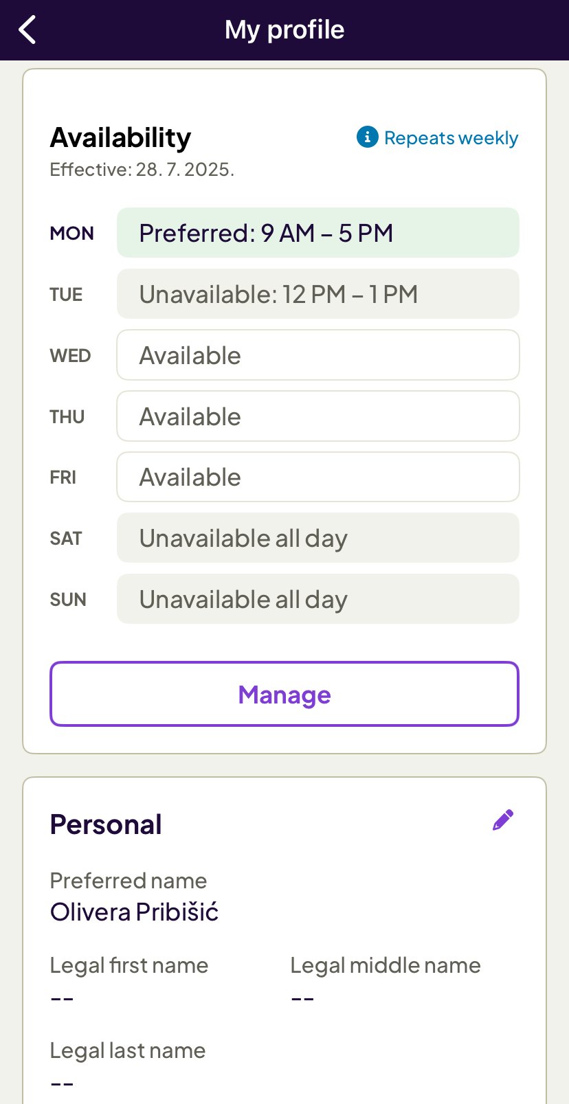 Availability in the Homebase mobile app
