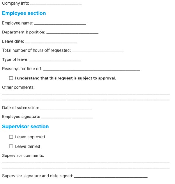 Basic Time Off Request Screenshot