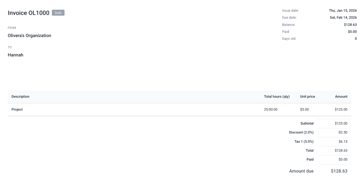 Hubstaff invoice