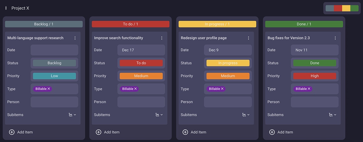 Kanban view in Plaky - project management software
