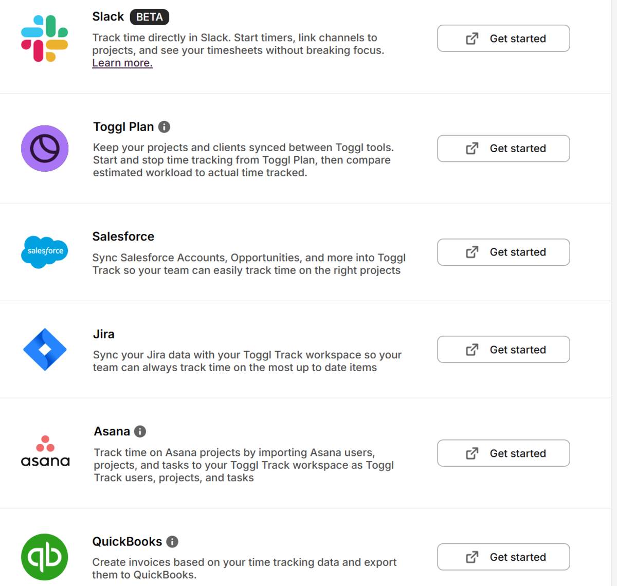 Native integrations in Toggl Track