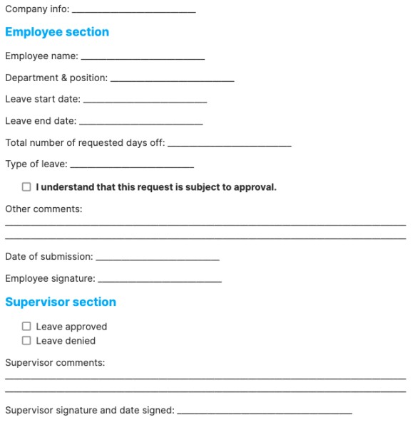 Basic Time Off Request Screenshot