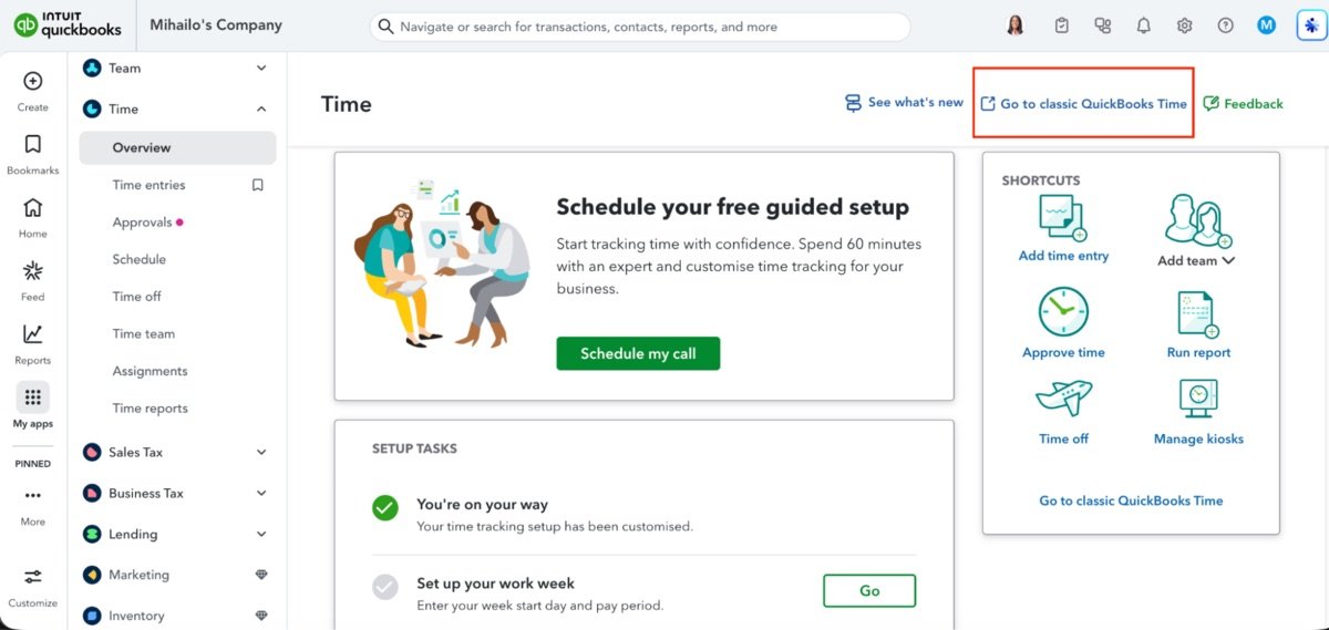 Overview tab in the Time app
