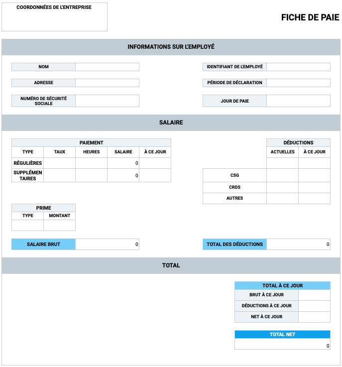 Modèle de fiche de paie avec heures supplémentaires + calculateur
