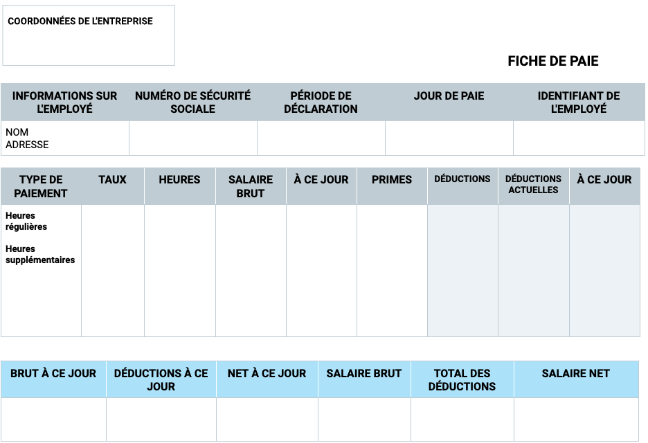Modèle de fiche de paie avec heures supplémentaires