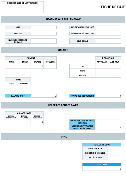 Modèle de fiche de paie avec congés payés + calculateur