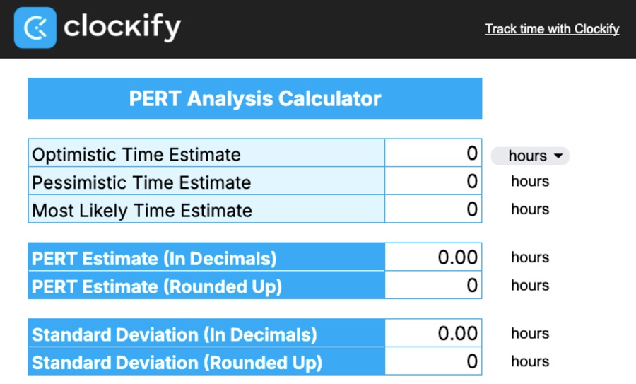 PERT analysis calculator by Clockify