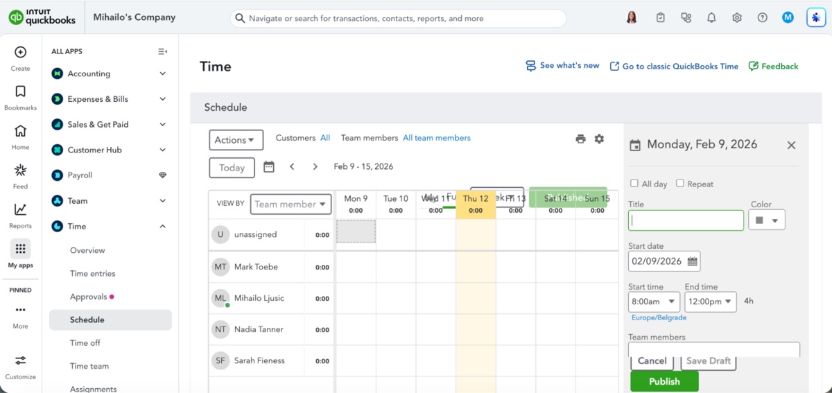 Scaling glitch in Schedules, QuickBooks Online