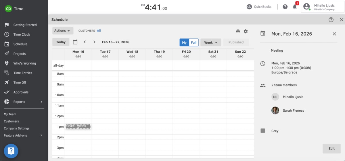 Schedule in classic QuickBooks Time