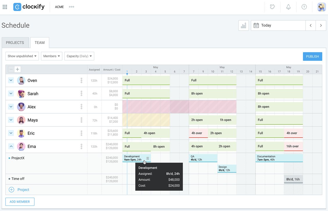 Scheduling tasks with Clockify
