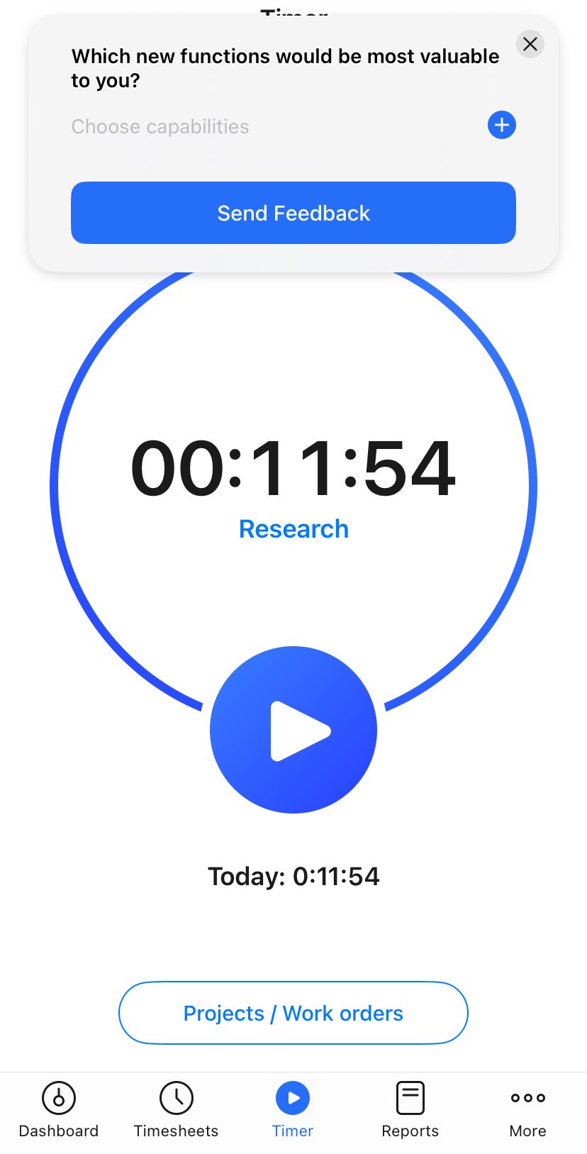 Send feedback pop-up in the Hubstaff mobile app