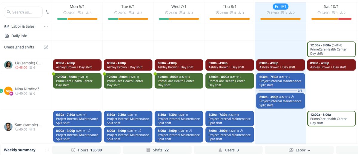 Shifts in Connecteam