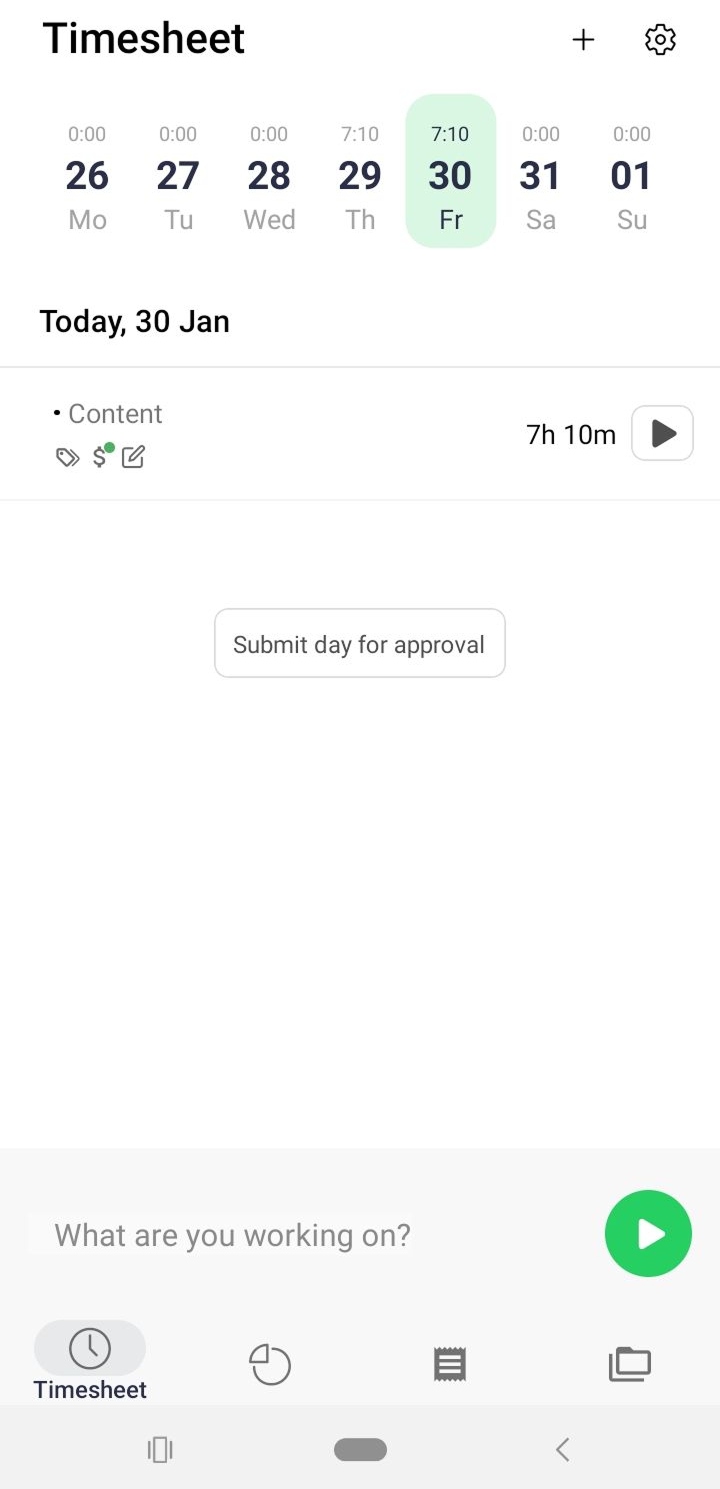 Time entries in TimeCamp&rsquo;s mobile app