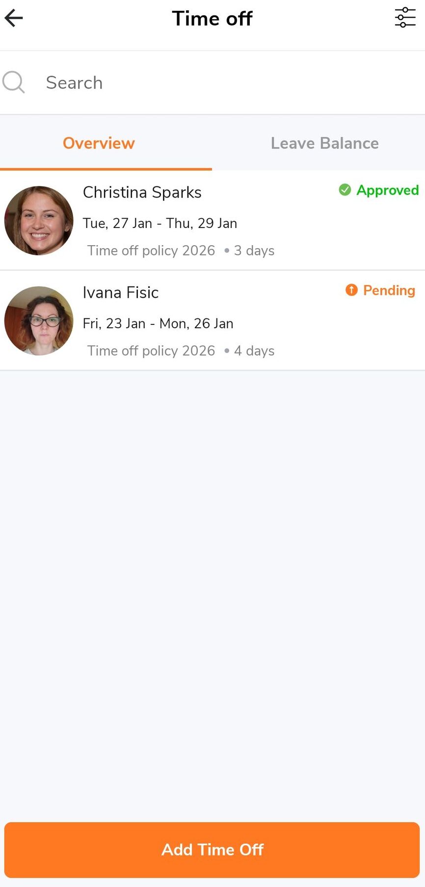 Time off feature