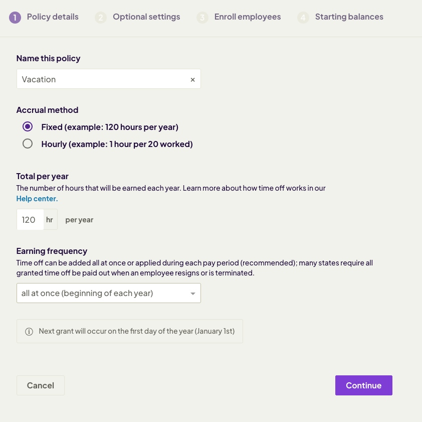 Creating a time off policy in Homebase