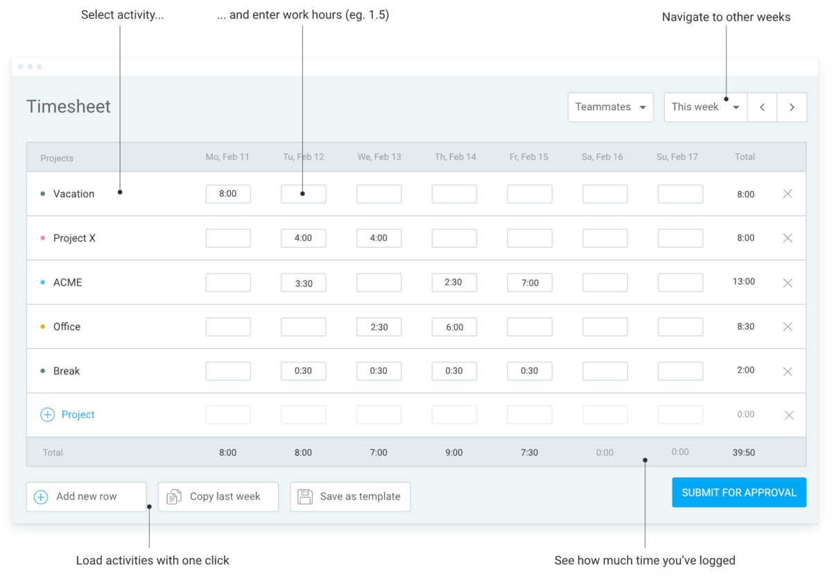 timesheet in Clockify