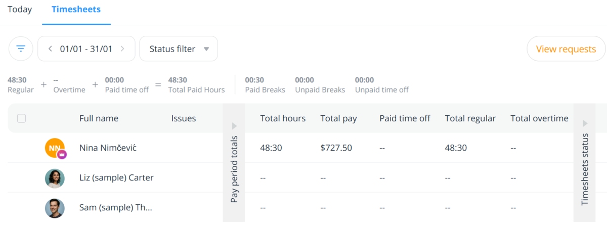 Timesheets in Connecteam