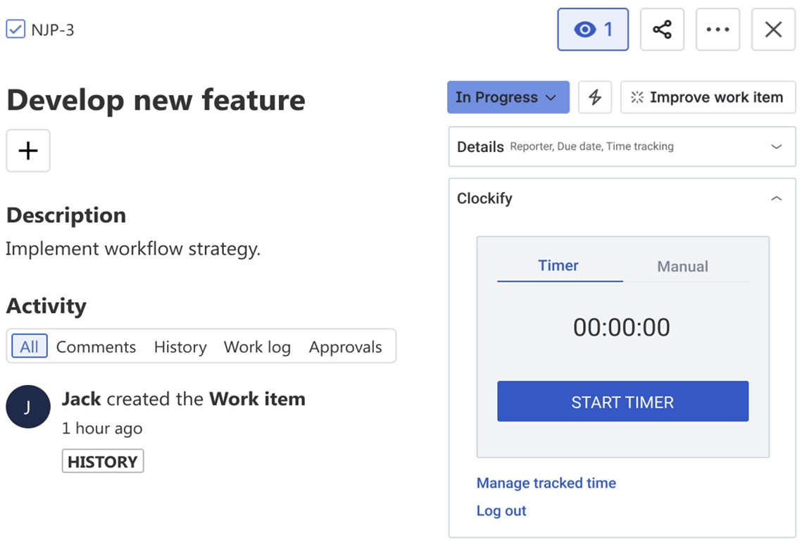 Tracking time with Clockify in Jira