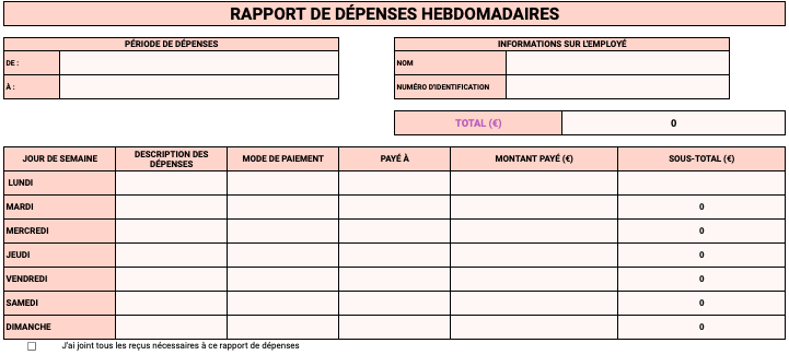 Modèle de rapport de dépenses hebdomadaires
