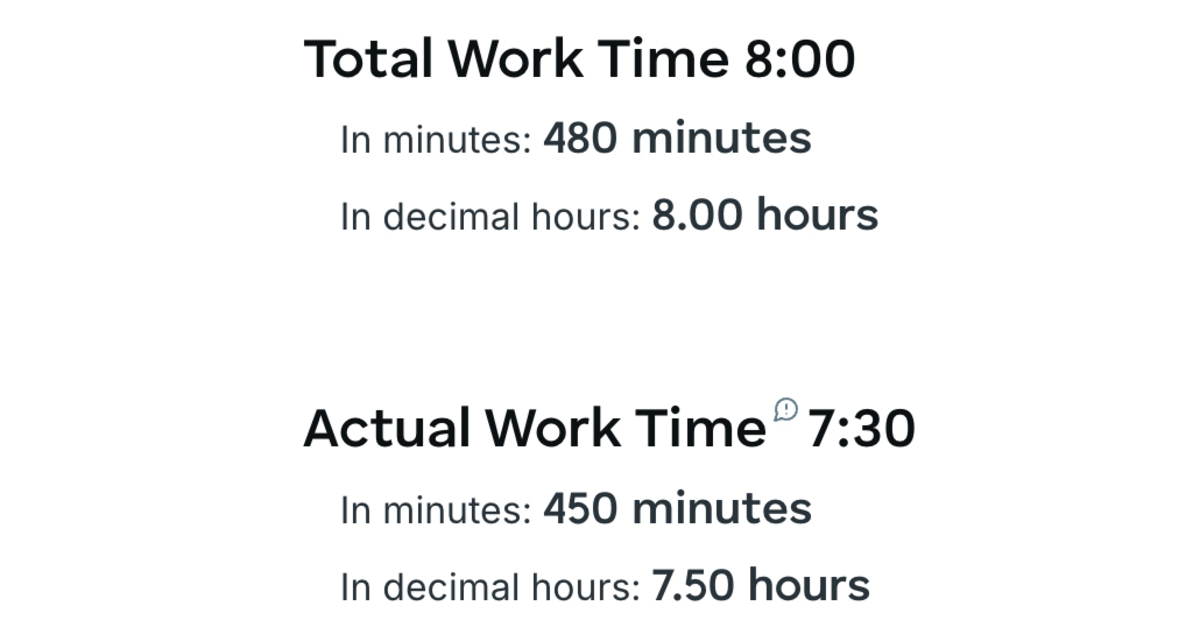 work time calculator results