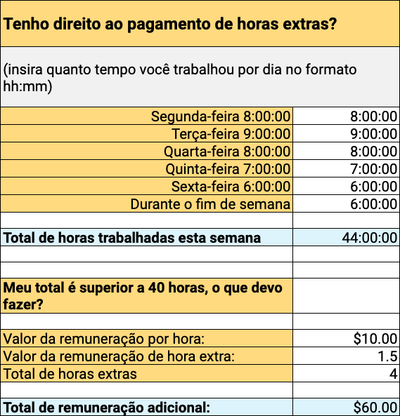 Modelo de folha de pagamento semanal com horas extras