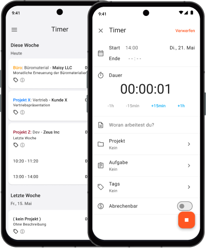 Kostenlose Zeiterfassung-App für Android Screenshot