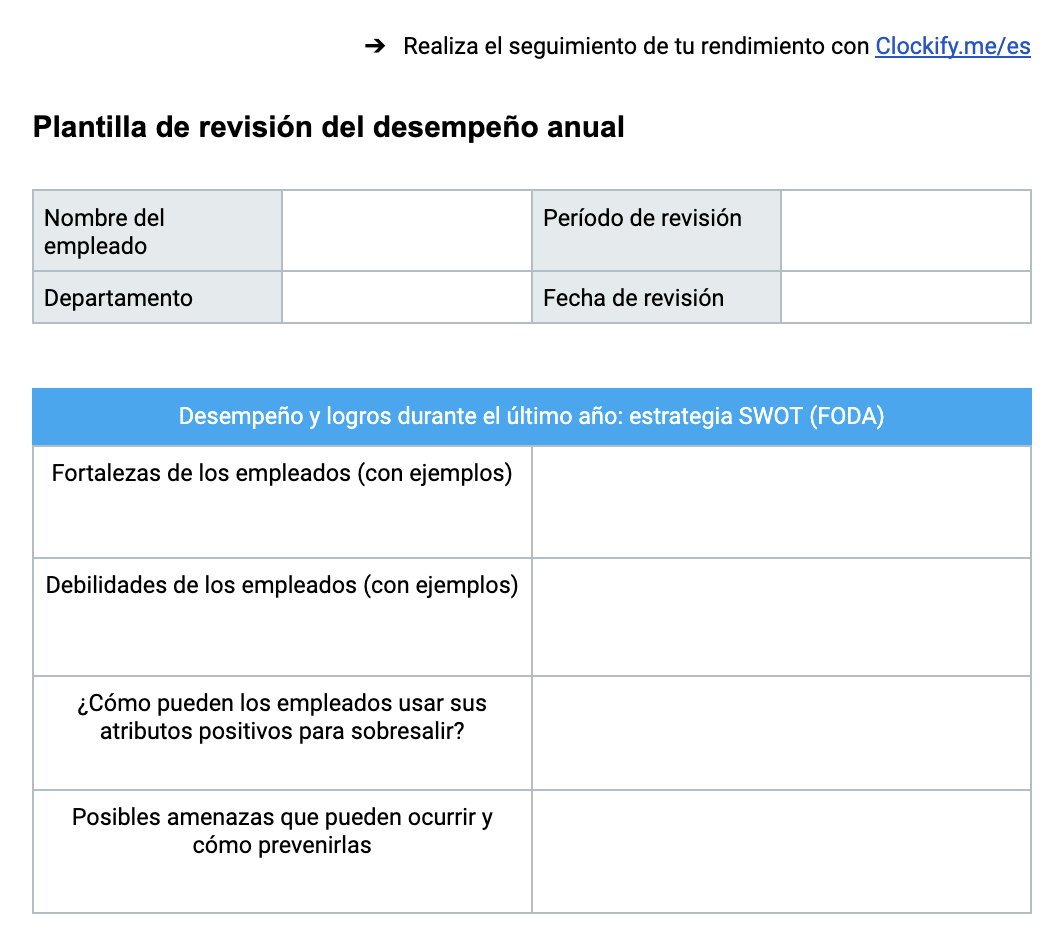 Plantilla de revisión de rendimiento anual