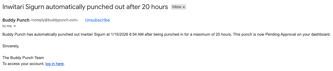 Automatic punch-out email
