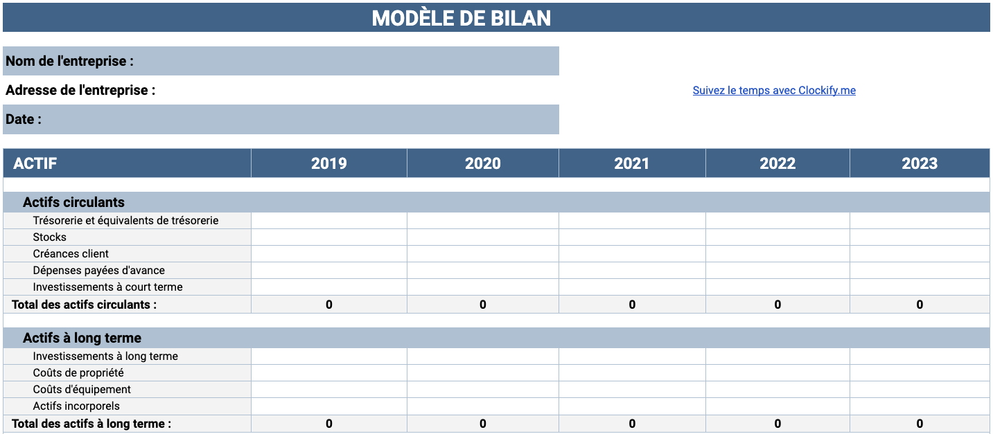 Modèle de bilan