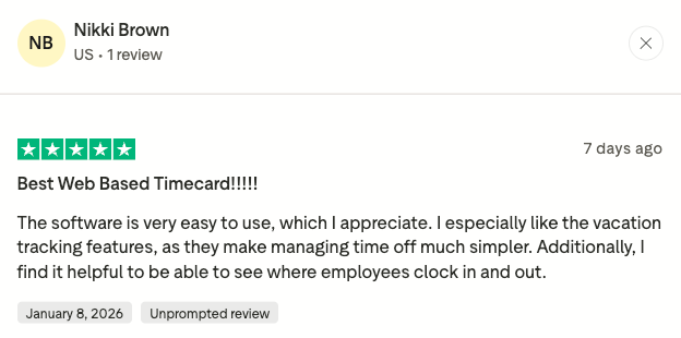 Buddy Punch user review on Trustpilot