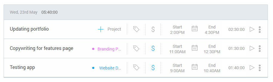 Billable and non-billable time entries in Clockify