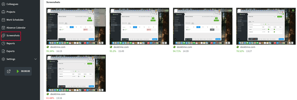 Captured screenshots in DeskTime