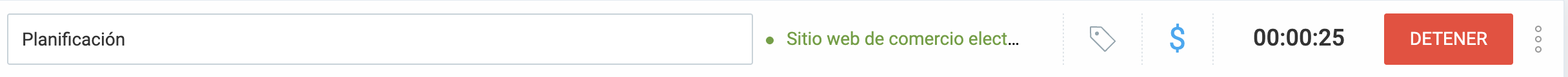 Haz clic en “Detener” para detener el temporizador de Clockify