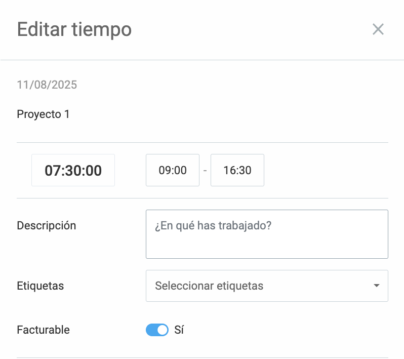 Clockify edit time entry option