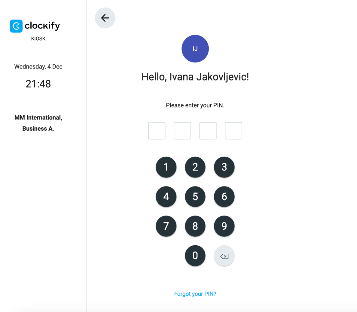 clockify kiosk feature