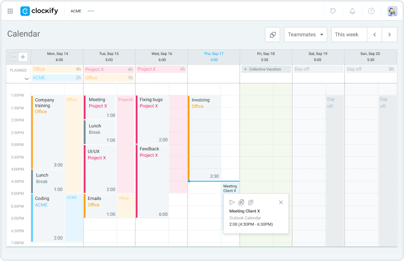 Outlook time tracking integration screenshot