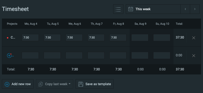Weekly timesheets in Clockify