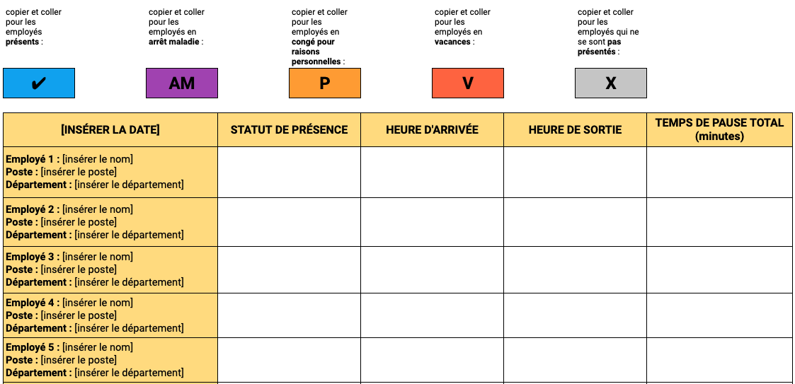 Modèle de présence quotidienne des employés